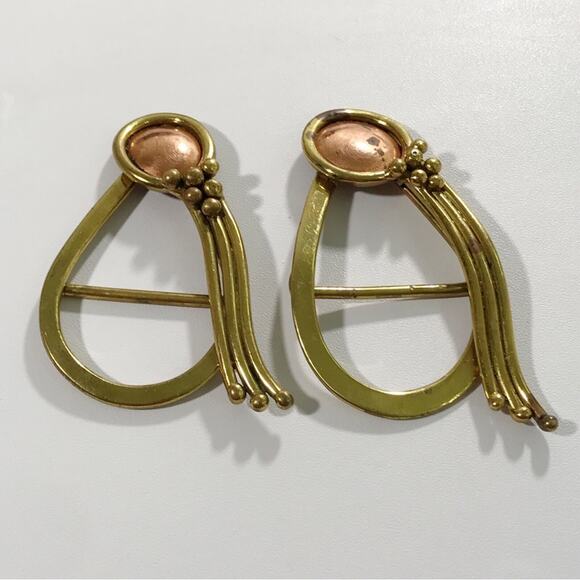 Vintage Handcrafted Baldwin Signed Modernist Copper and Brass Scarf Belt Buckle - Picture 10 of 14